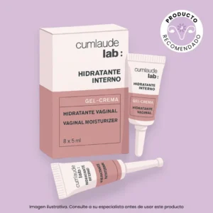 Gel-crema hidratante vaginal Cumlaude Lab sobre fondo lavanda