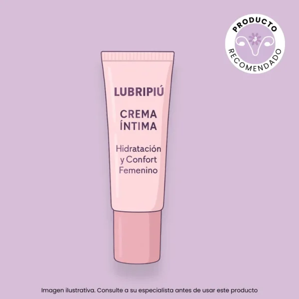 Imagen ilustrativa de Lubripiu Crema Íntima de Cumlaude Lab sobre fondo lavanda.