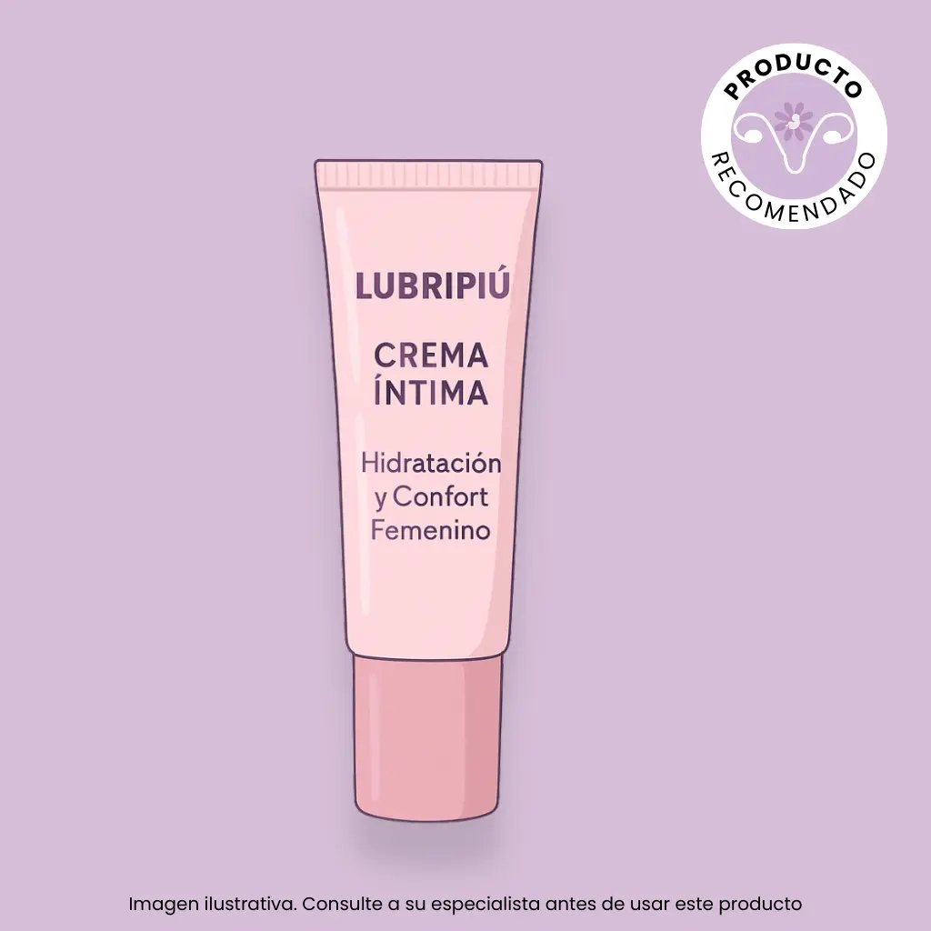 Imagen ilustrativa de Lubripiu Crema Íntima de Cumlaude Lab sobre fondo lavanda.